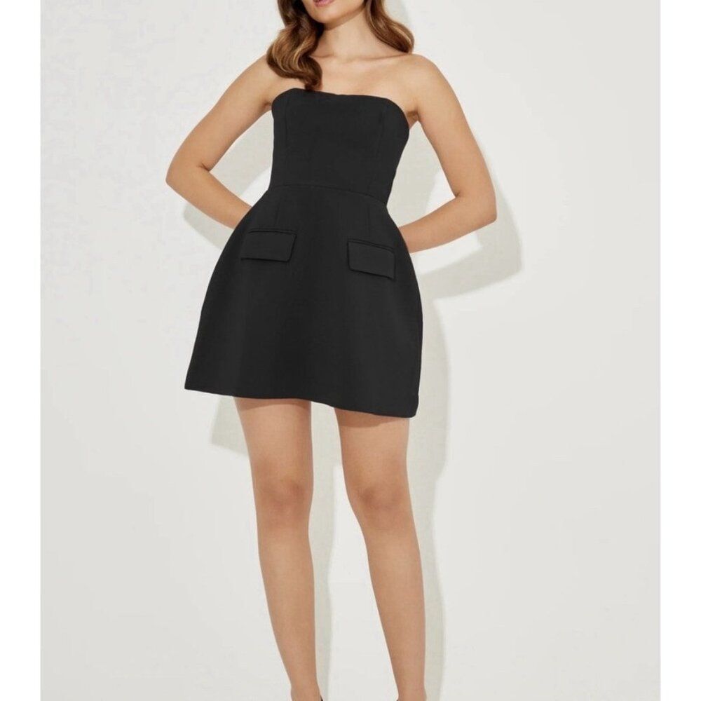 odd muse New the ultimate muse solid black strapless mini dress Fit Flare Small